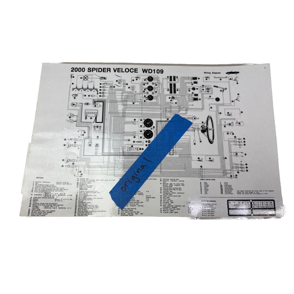 Wiring Diagram 11 x 17 for 2000 Alfa Romeo Spider Veloce WD109 4c‎